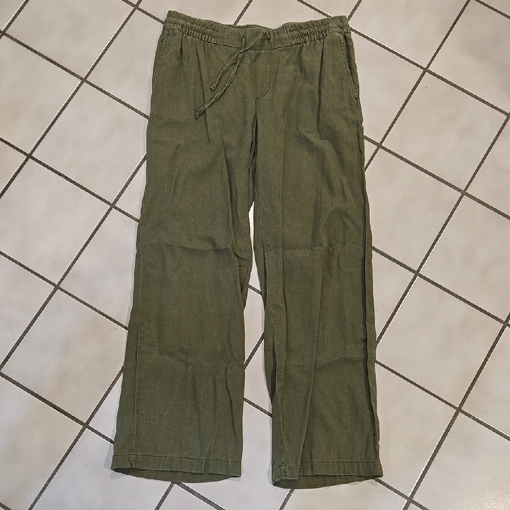 Old Navy Green Cropped Linen Pants Relaxed Fit